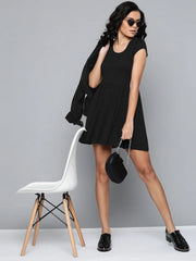 Black Round Neck Skater Dress