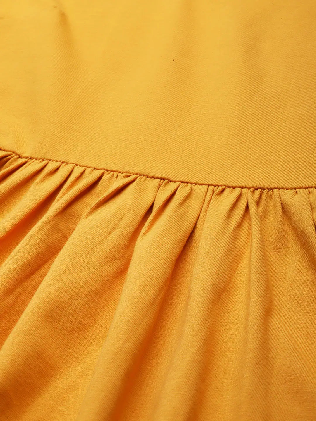 Mustard Round Neck Skater Dress - Comfort Fit, Cotton Fabric