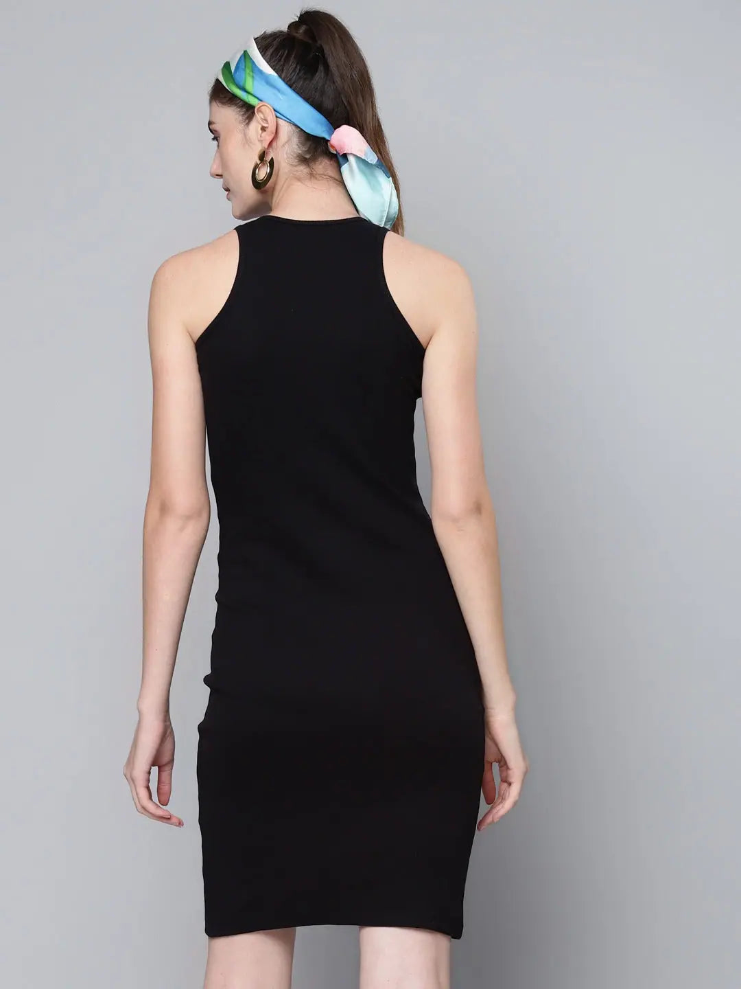 Black Ribbed Midi Dress - Bodycon Lehenga for Women Style