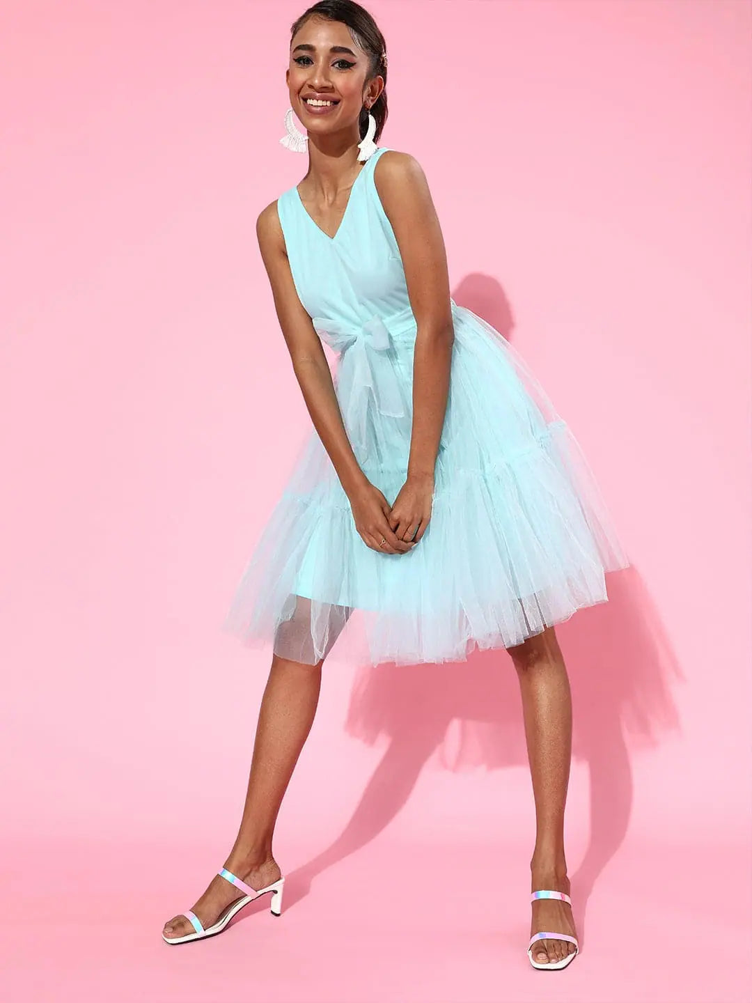 Sea Green Tulle Belted Dress - Elegant Party Wear Lehenga