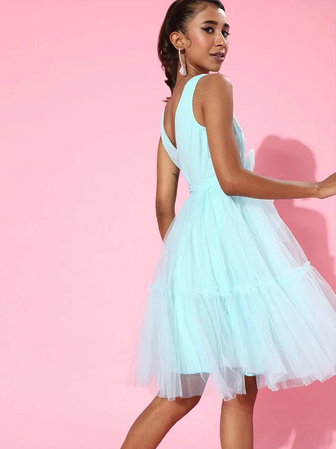 Sea Green Tulle Belted Dress - Elegant Party Wear Lehenga