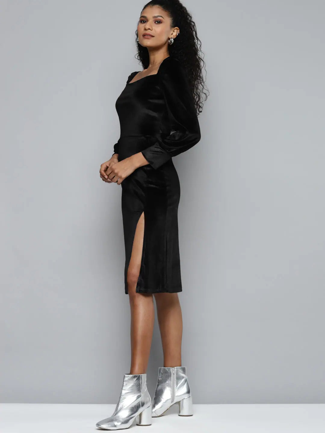 Black Velvet Bodycon Dress - Party Wear & Ethnic Lehenga Style