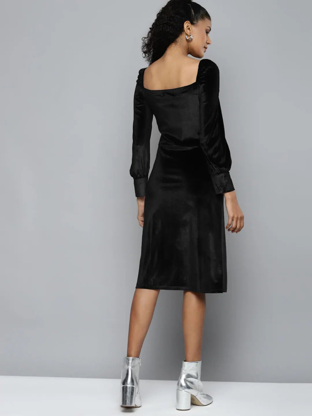 Black Velvet Bodycon Dress - Party Wear & Ethnic Lehenga Style