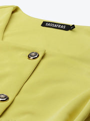 Yellow Scuba Front Button Belted Dress