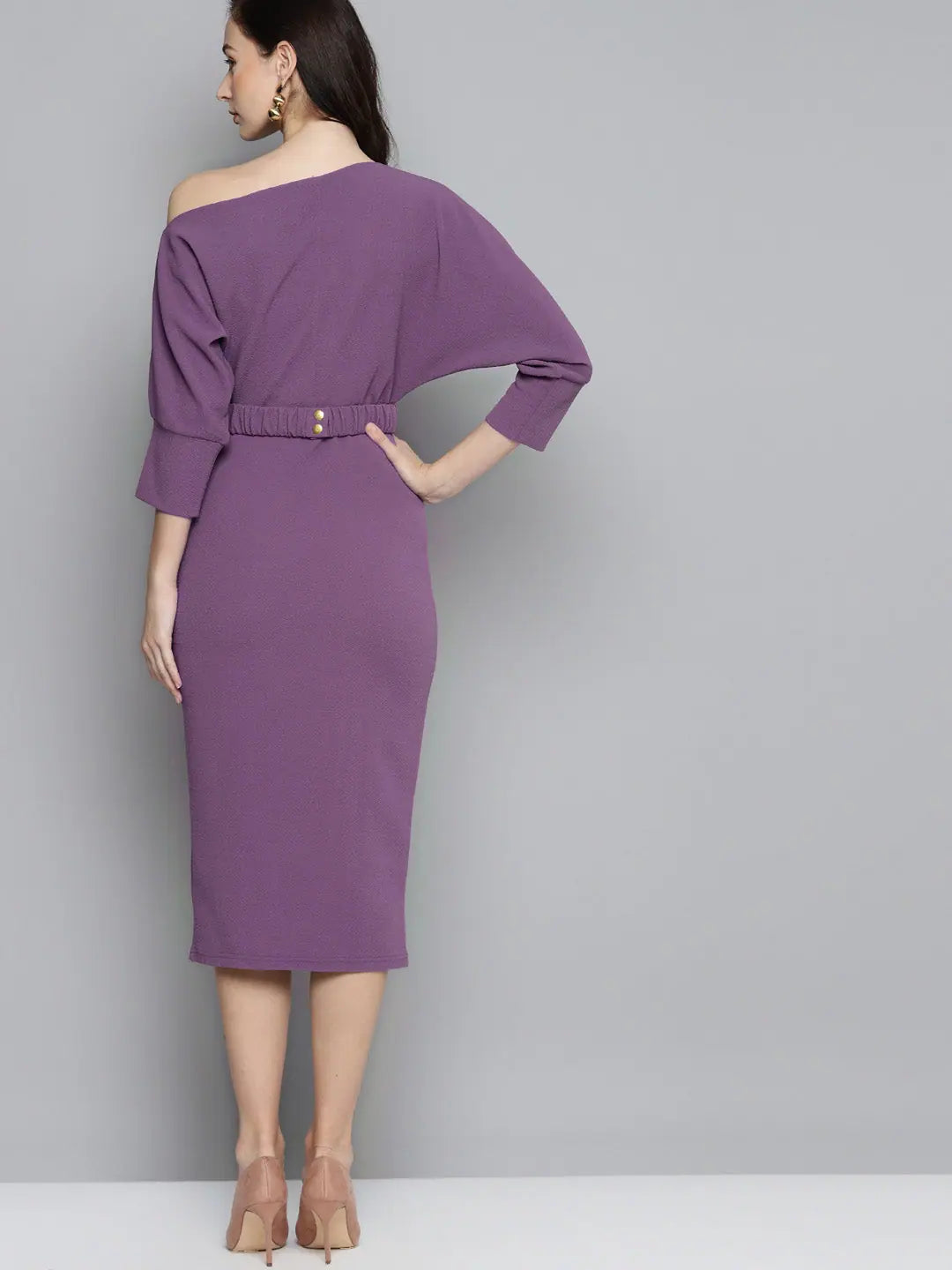 Lavender Belted Midi Dress - Elegant Women's Design Purple / XL Lavender Belted Midi Dress - Elegant Women's Design Purple / XL