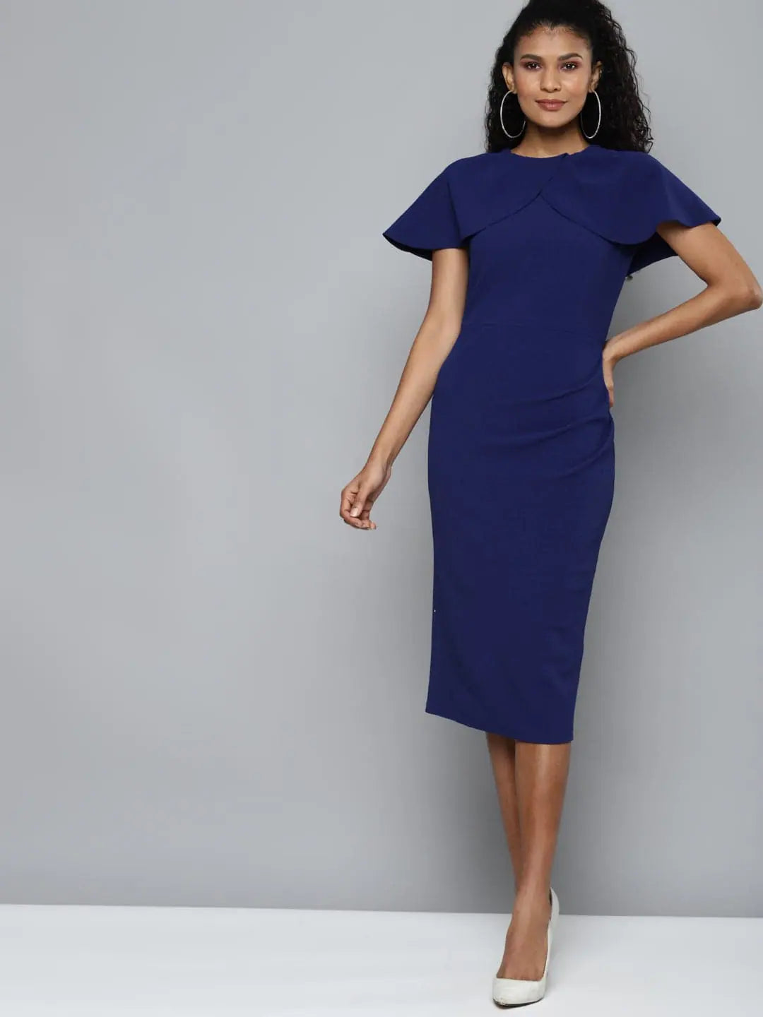 Royal Blue Bodycon Dress with Cape Detail - Women's Lehenga Style