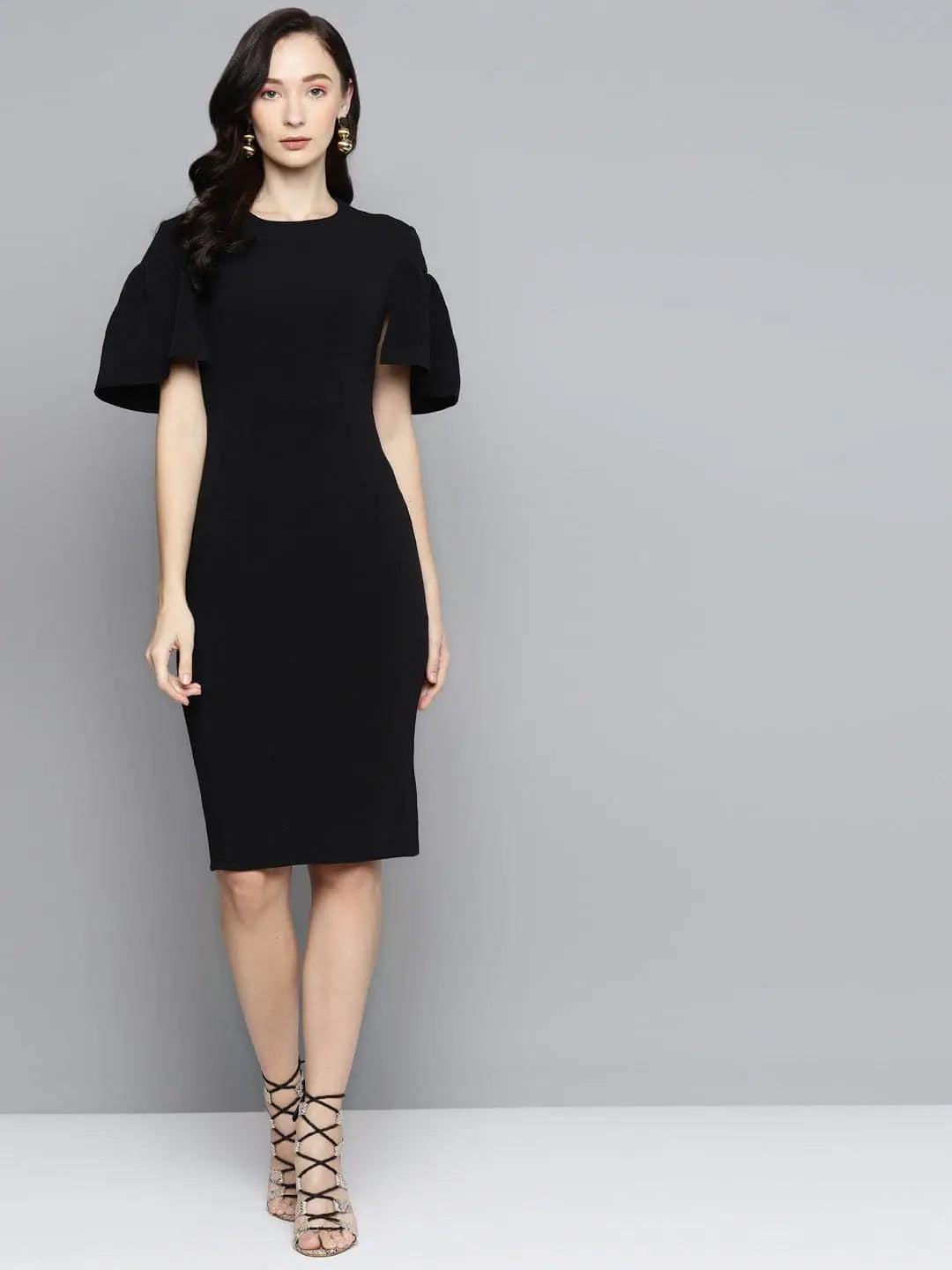 Black Bodycon Dress - Frill Cape Detail, Women's Lehenga Style