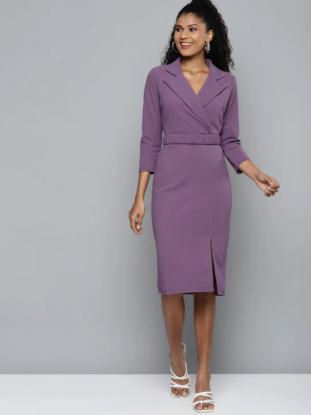Lavender Belted Midi Dress - Designer Lehenga Style Outfit