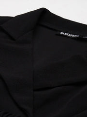 Black Notch Collar Belted Dress