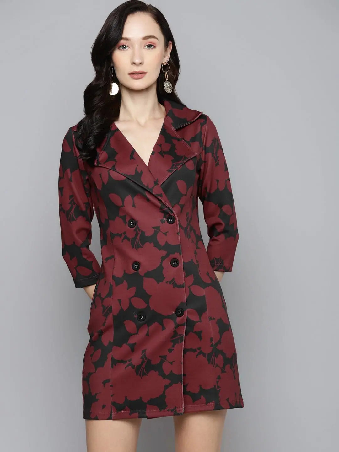 Red Floral Blazer Dress - Printed Women's Mini Dress