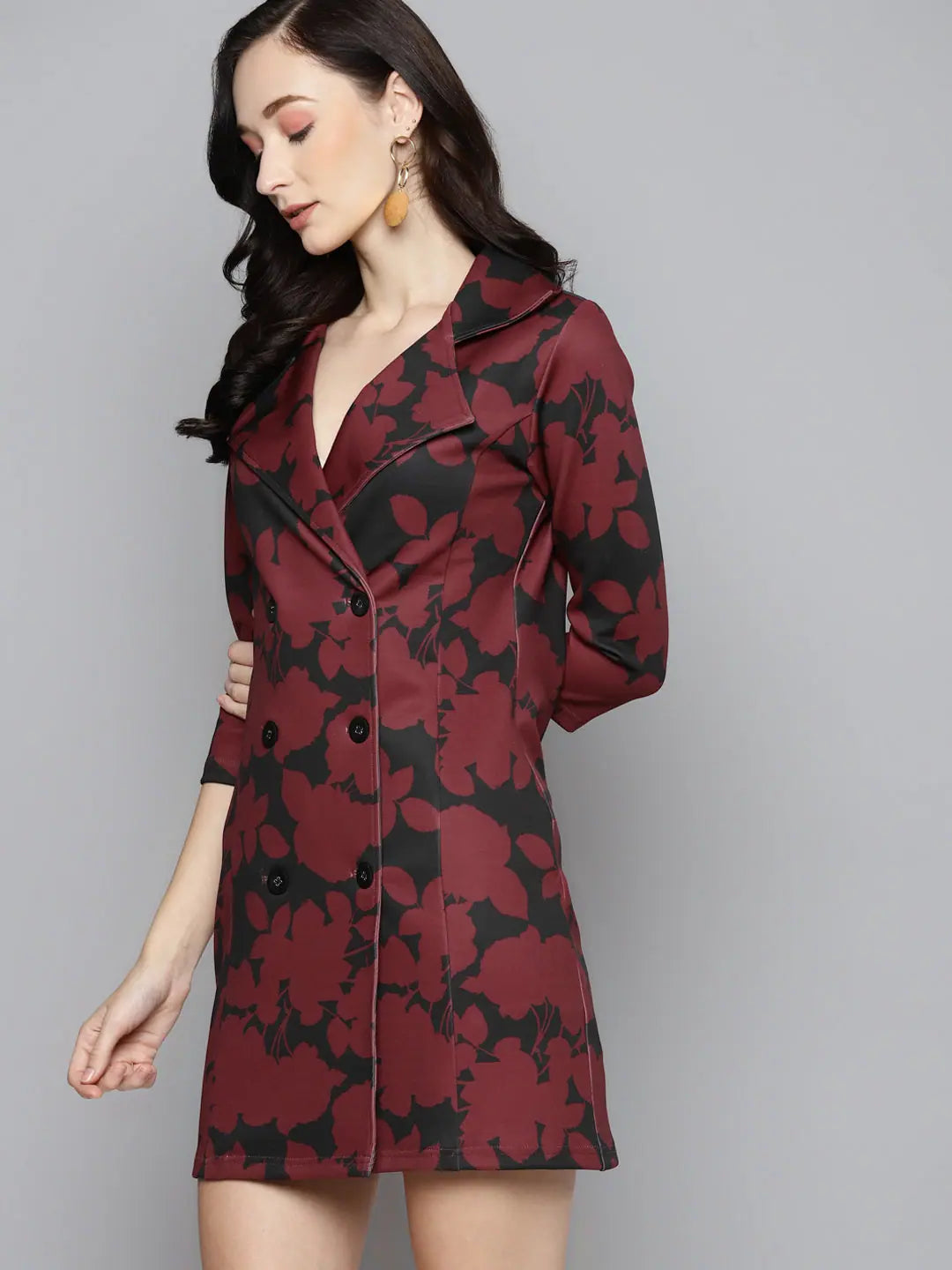 Red Floral Blazer Dress - Printed Women's Mini Dress