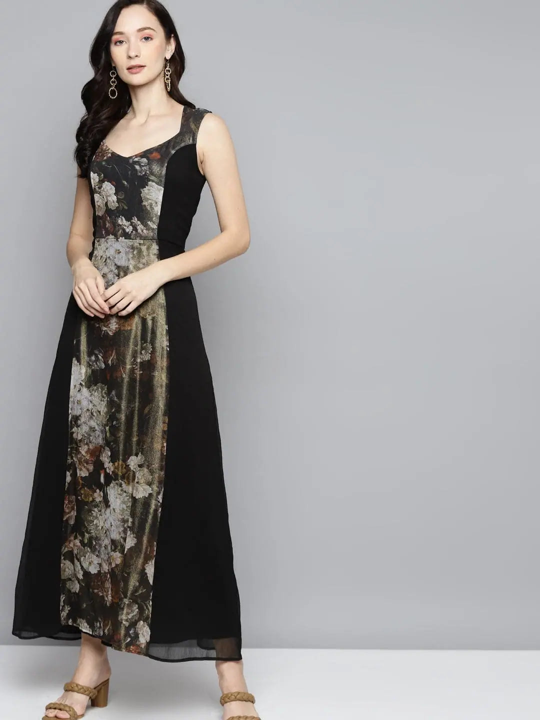 Green Floral Maxi Dress - Women's Chiffon Party Dress