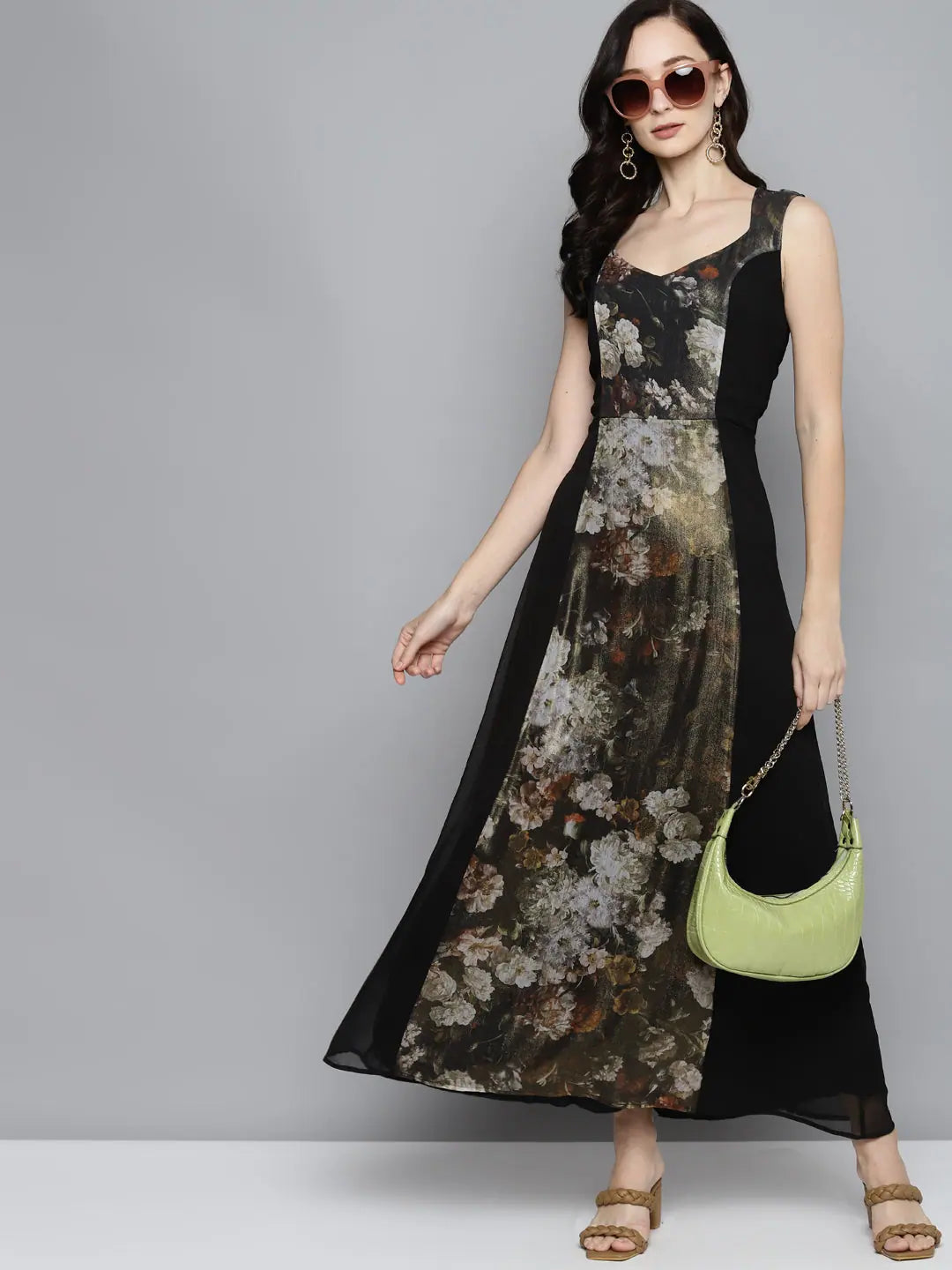 Green Floral Maxi Dress - Women's Chiffon Party Dress
