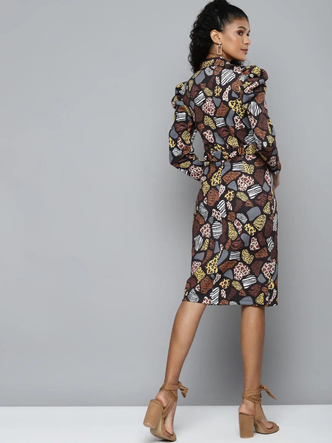 Black Animal Print Belted Dress | Designer Lehenga Style