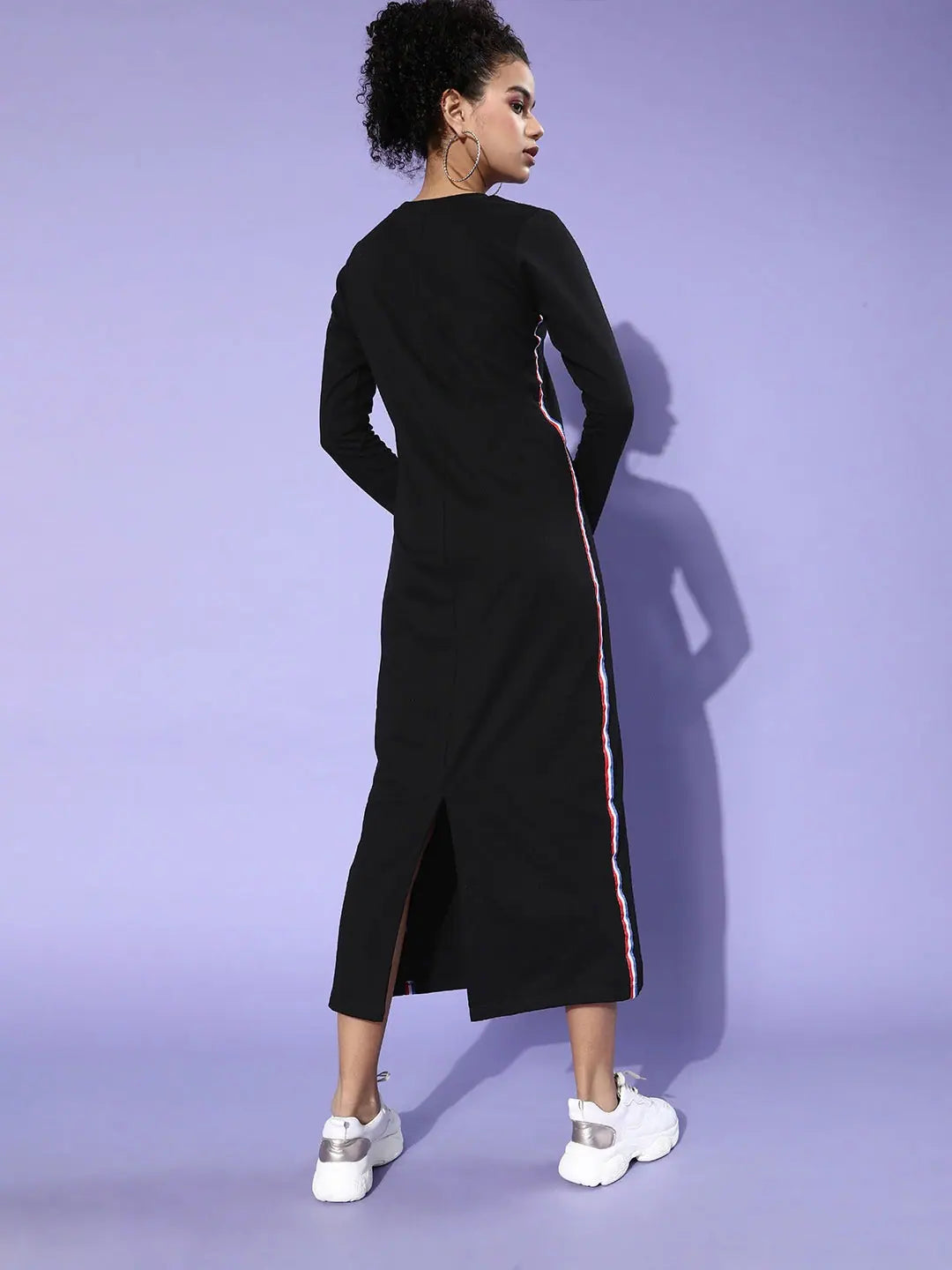 Black Terry Round Neck Maxi Dress with Tape Detail