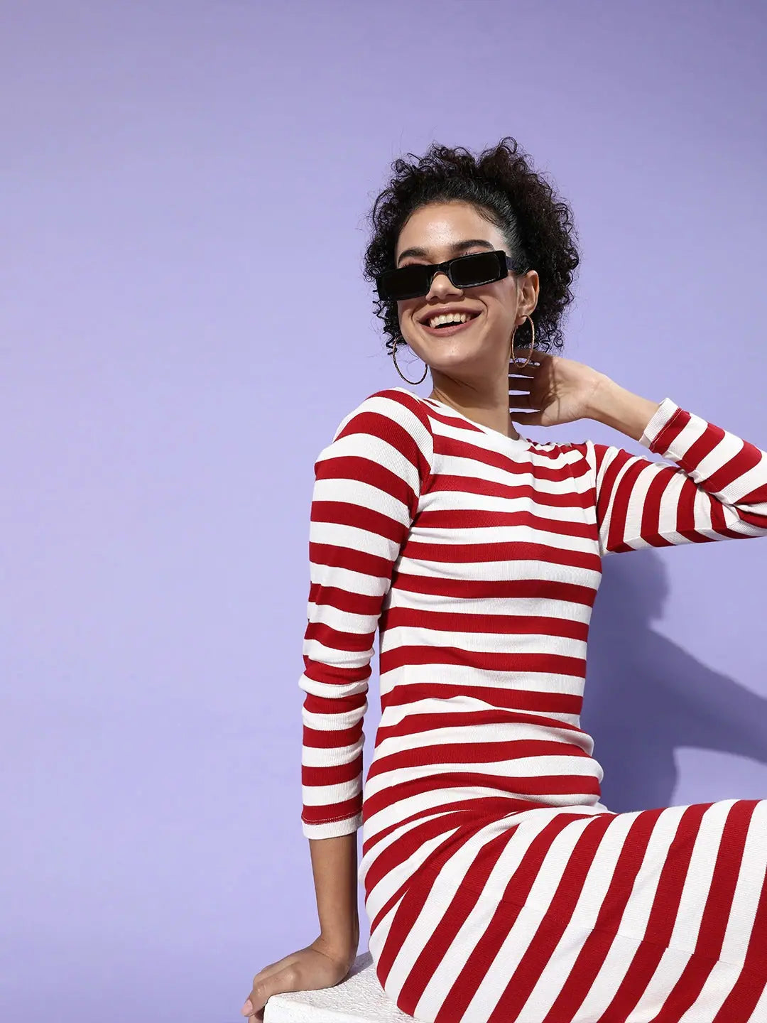 Red & White Stripe Bodycon Dress | Cotton Rib Fabric