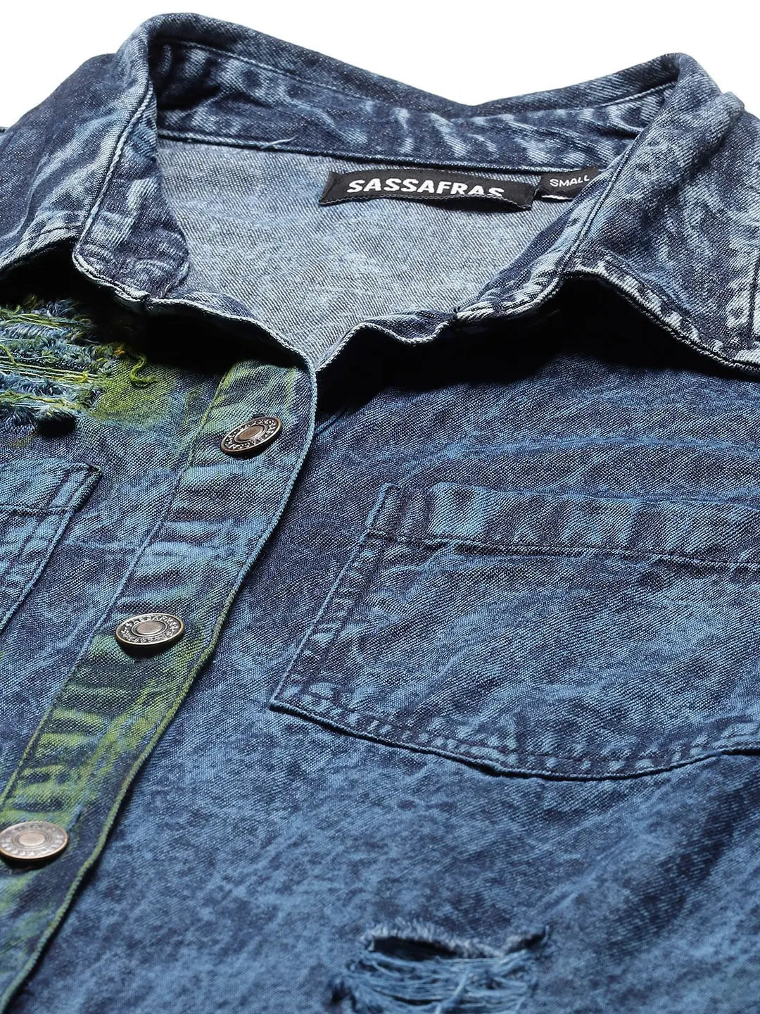 Denim Shirt Dress - Women's Lehenga Style, Rainbow Wash