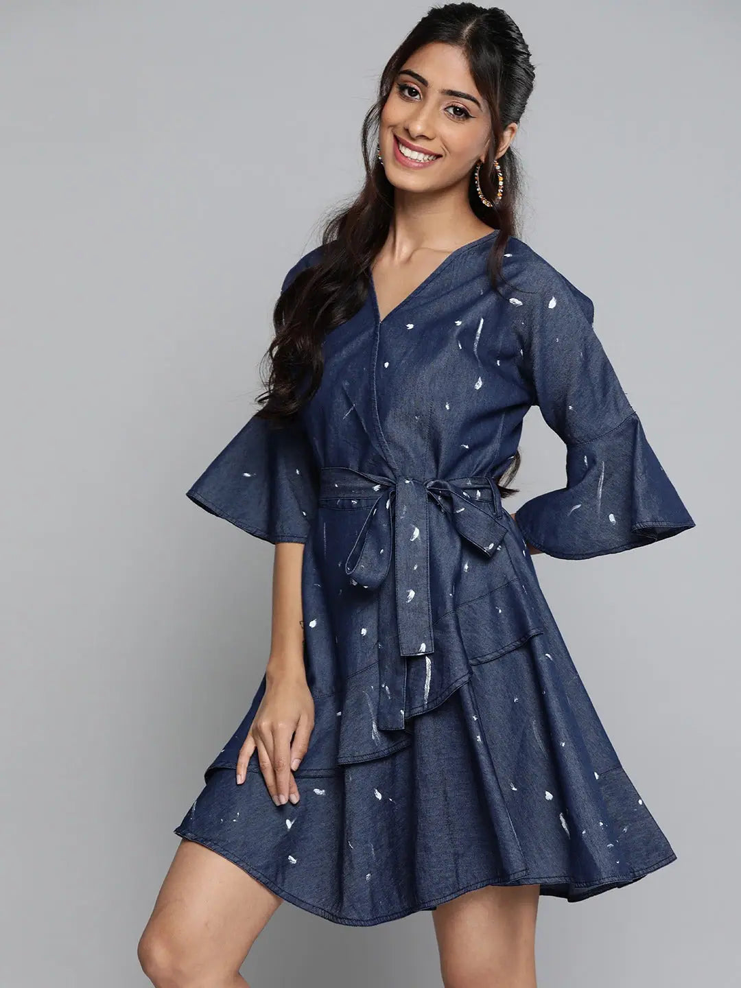 Blue Denim Skater Dress | Party Wear Lehenga Style