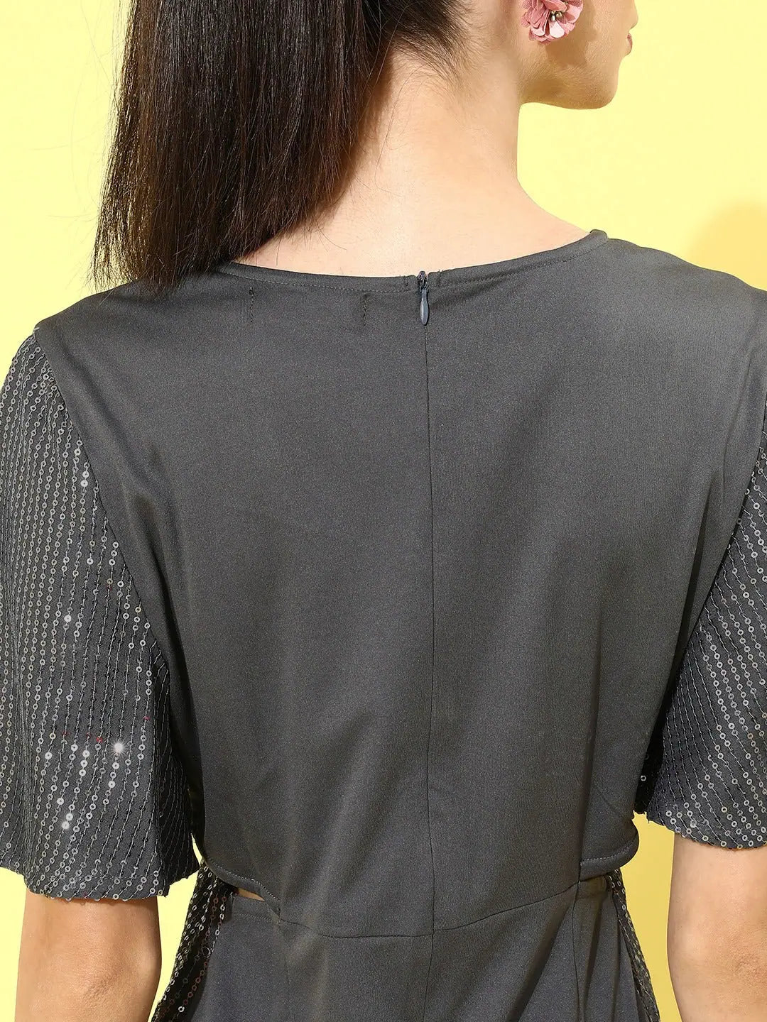 Grey Sequin Dress - Party Wear Lehenga Look, Side Cut Out