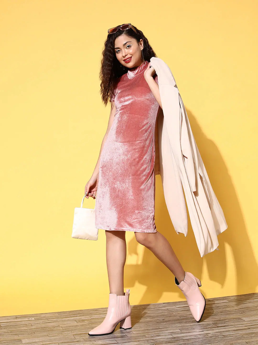 Pink Velvet Bodycon Dress | Women's Ethnic Lehenga Inspired Look