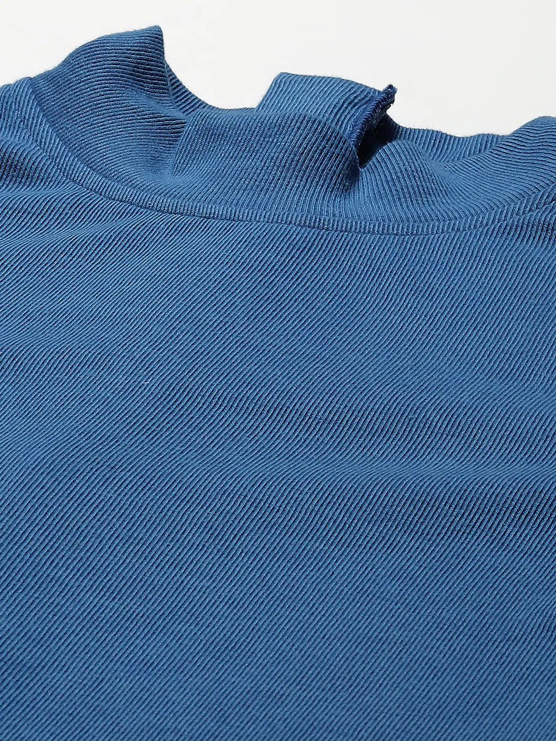 Blue Ribbed Bodycon Dress | Turtle Neck & Zipper Detail