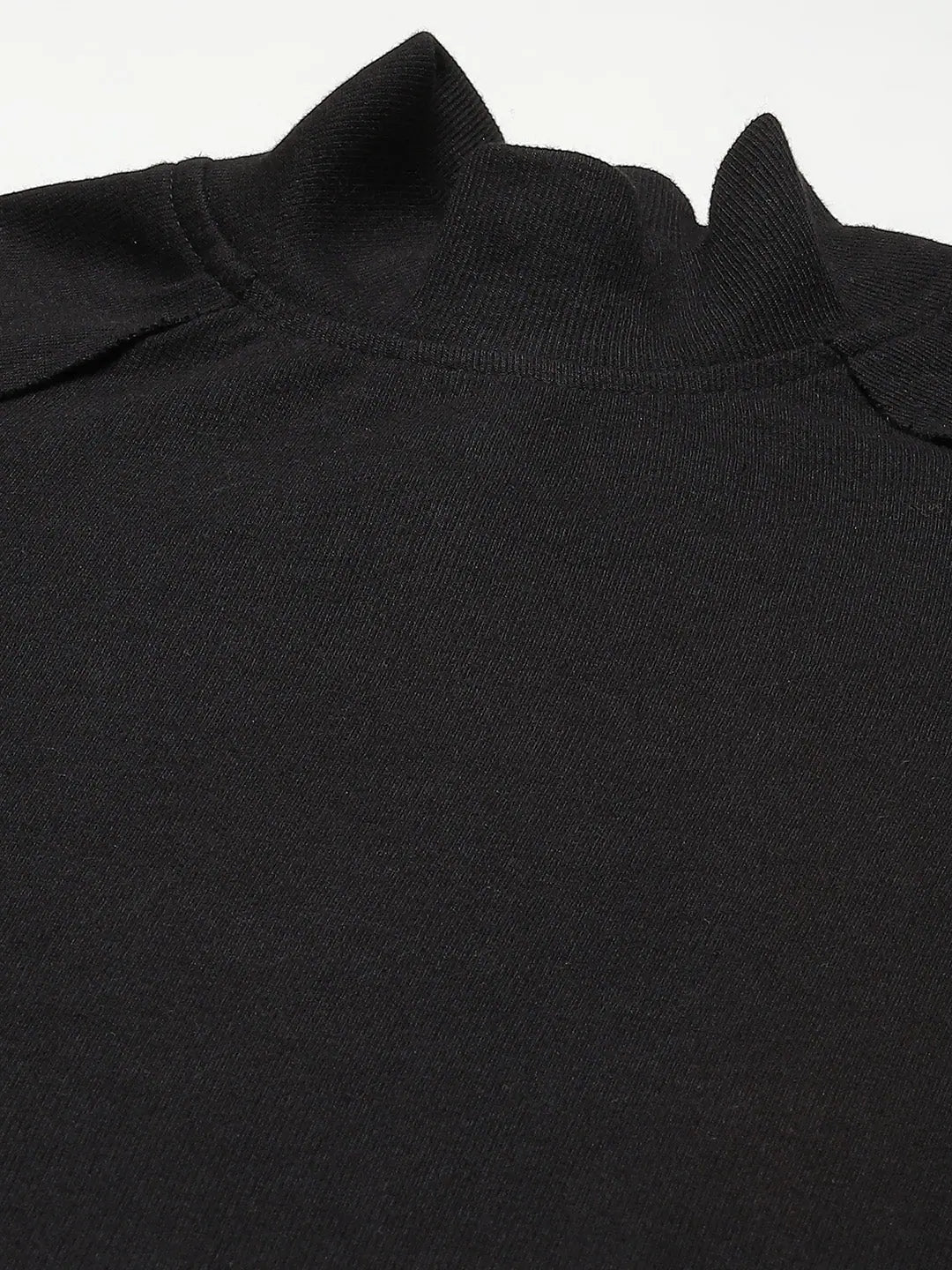 Black Ribbed Midi Dress | Turtle Neck Women's Dress