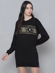 Black Terry Border Print Sweat Dress