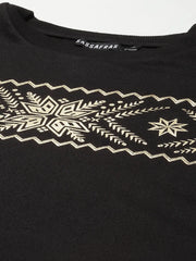 Black Terry Border Print Sweat Dress