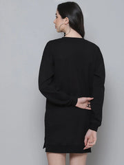 Black Terry Border Print Sweat Dress