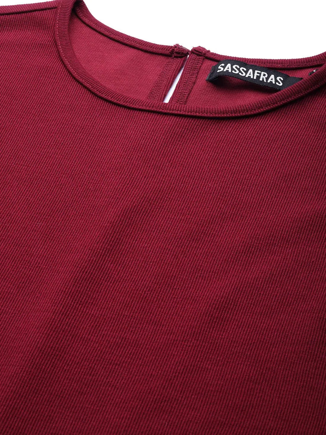 Maroon Maxi Dress - Rib A-Line Ankle Length Dress