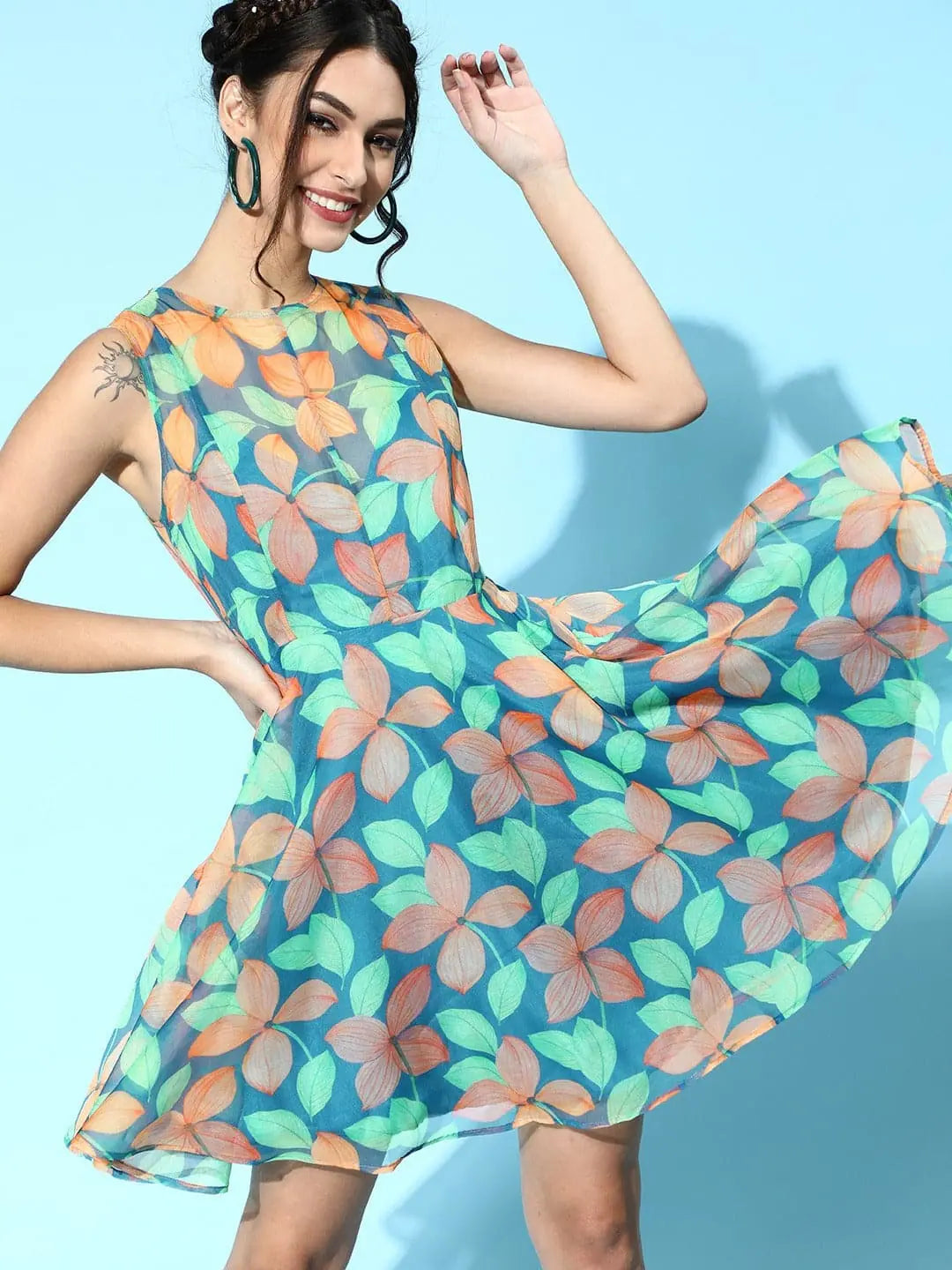 Blue Floral Skater Dress | Party Wear Lehenga Alternative