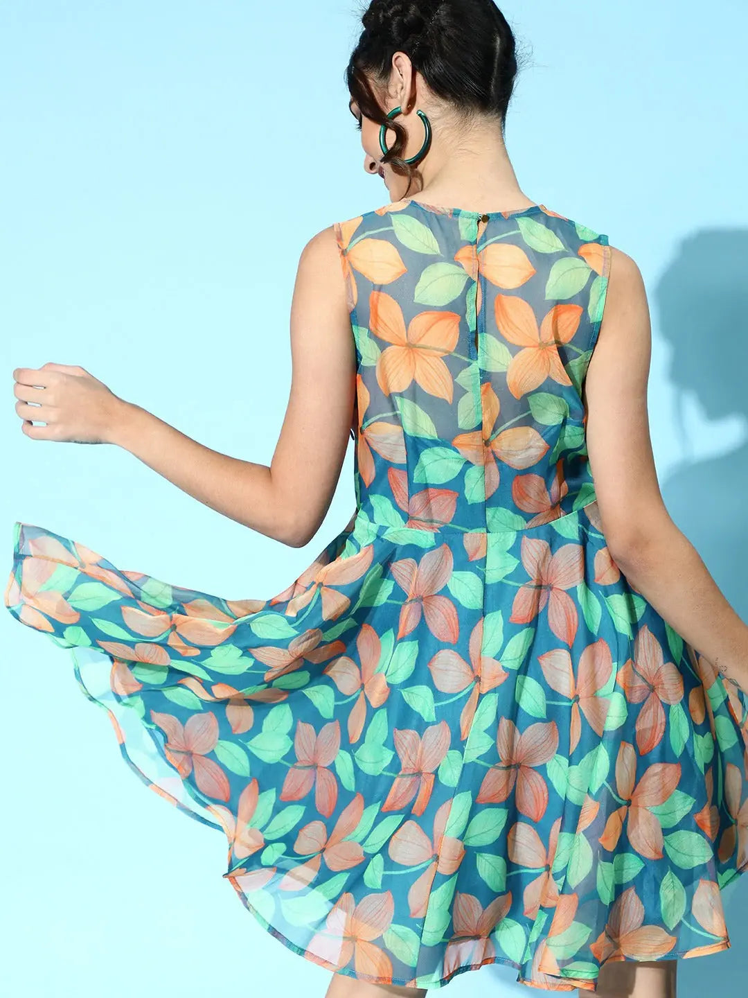 Blue Floral Skater Dress | Party Wear Lehenga Alternative