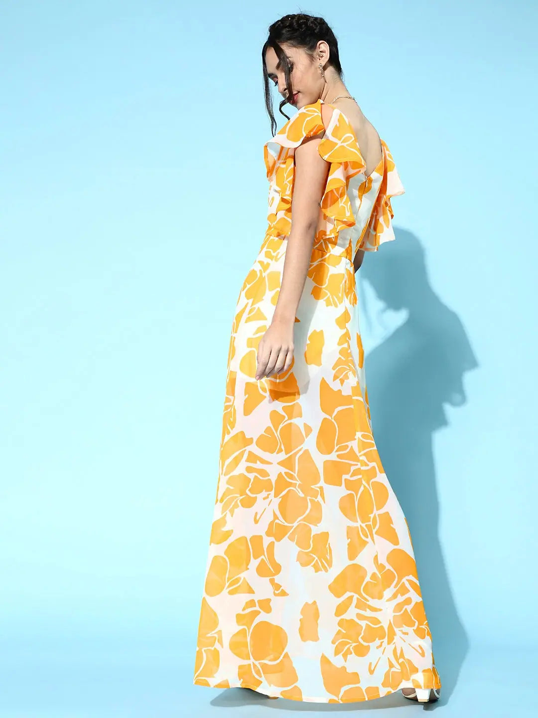 Floral Frill Sleeve Maxi Dress - Designer Lehenga for Women