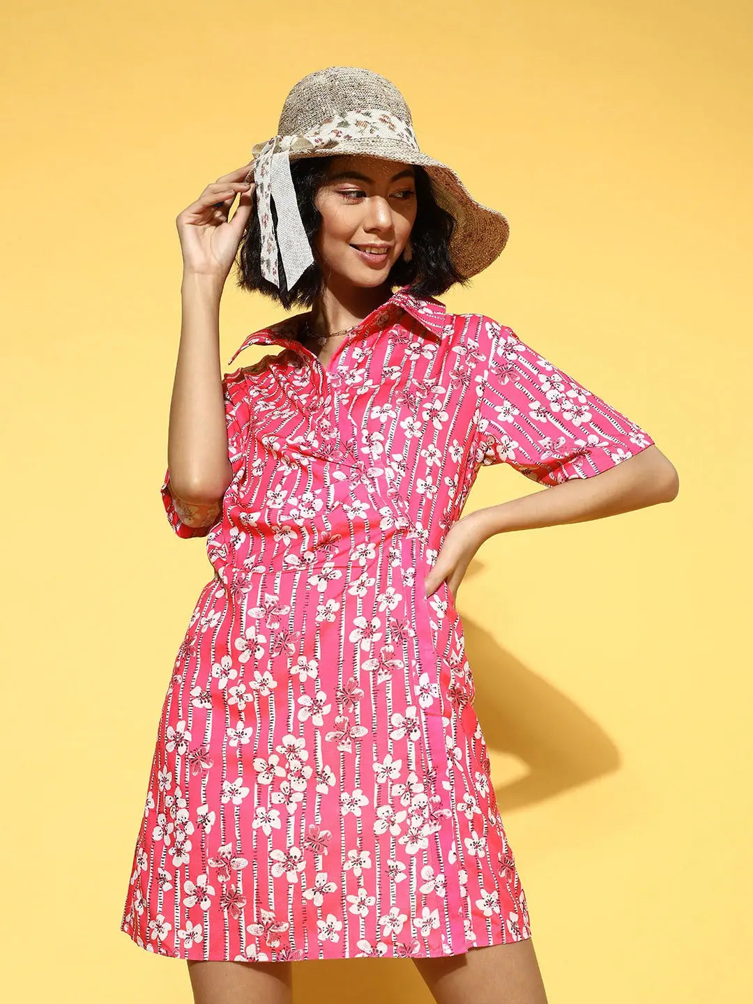 Fuchsia Floral Mini Dress - Women's Party Wear Lehenga Collection