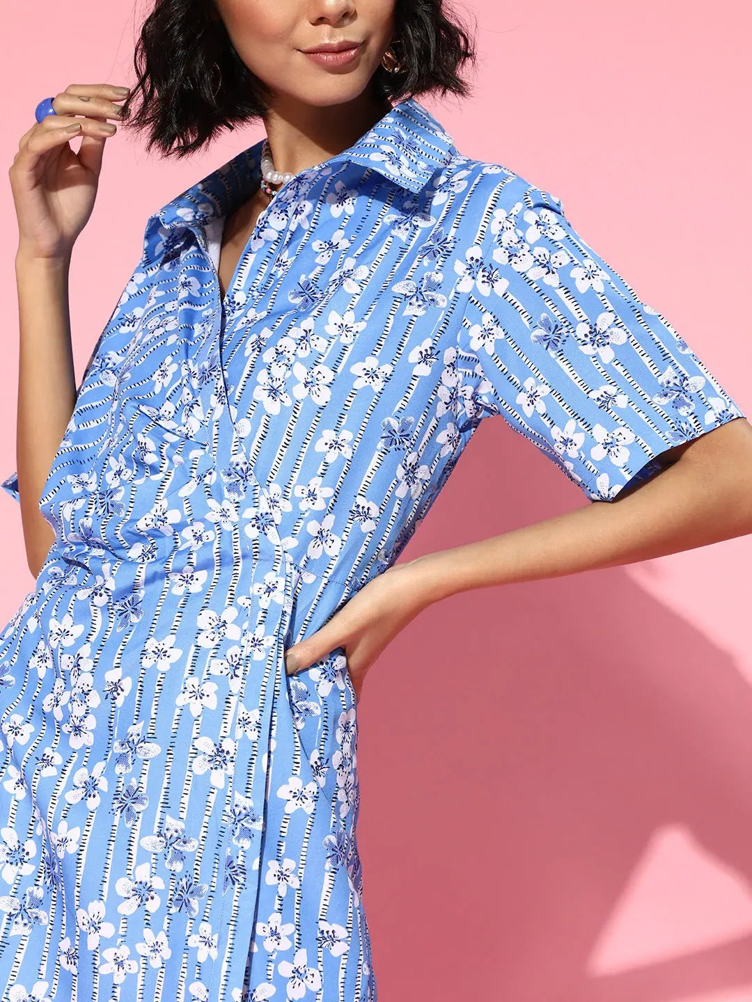 Blue Floral Mini Dress | Women's Lehenga Look