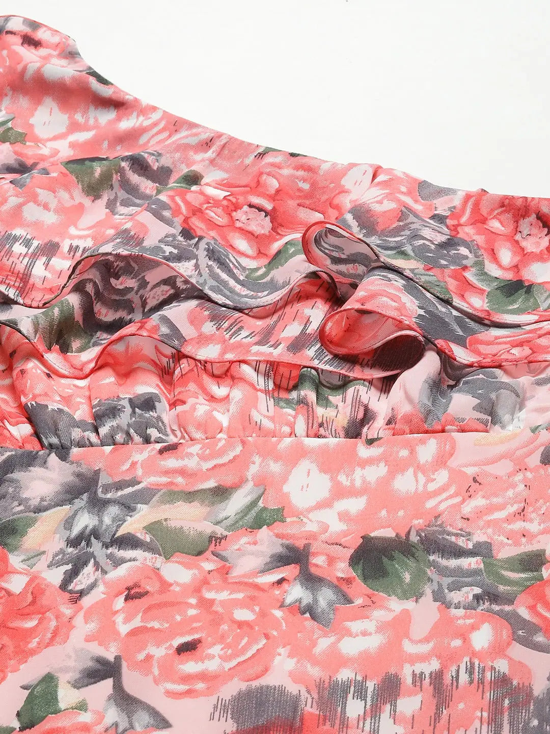 Peach Floral One Shoulder Maxi Dress | Designer Lehenga