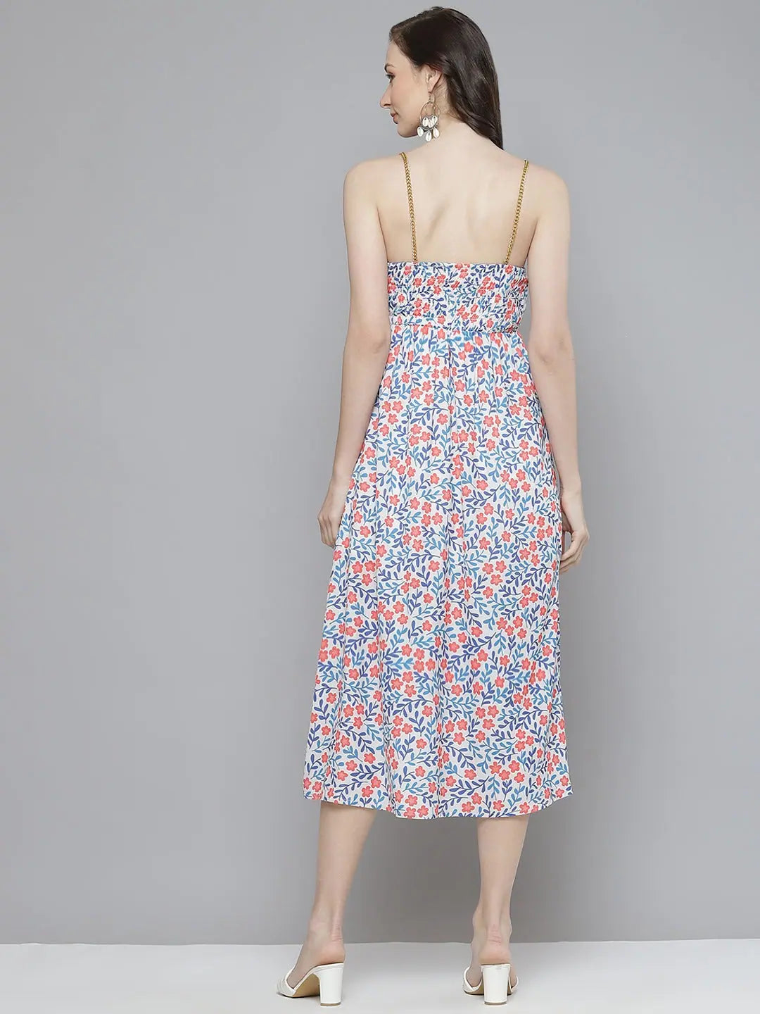 White Floral Strappy Side Slit Dress | Lehenga for Women