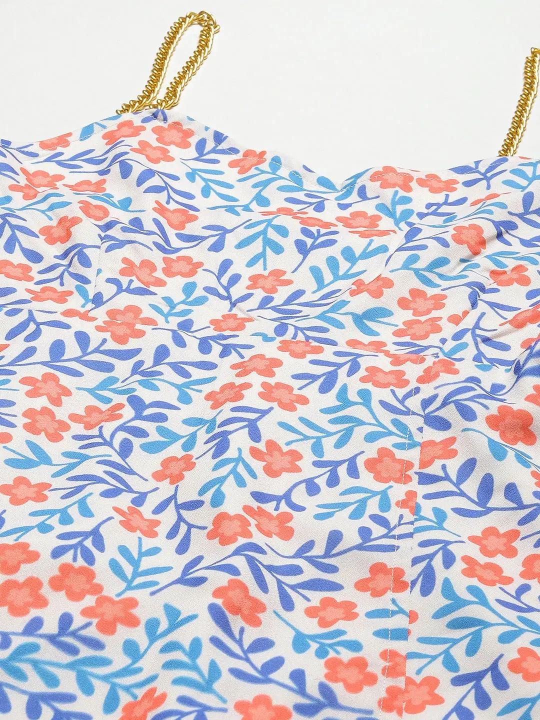 White Floral Strappy Side Slit Dress | Lehenga for Women