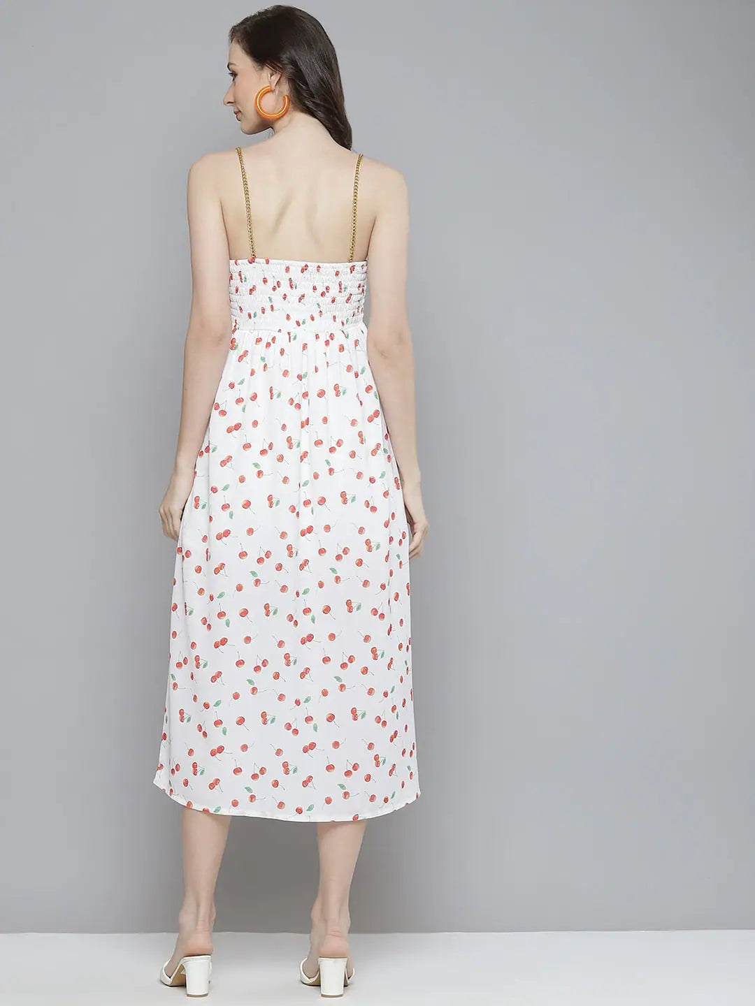 White Cherry Print Strappy Dress | Designer Lehenga Choli