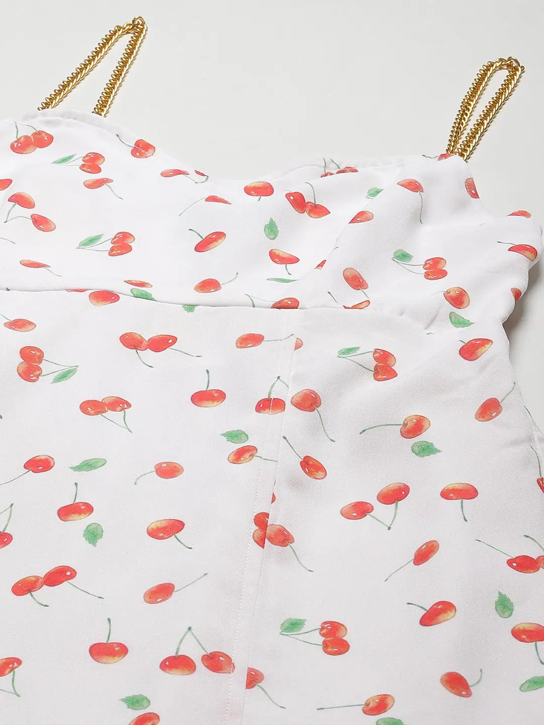 White Cherry Print Strappy Dress | Designer Lehenga Choli