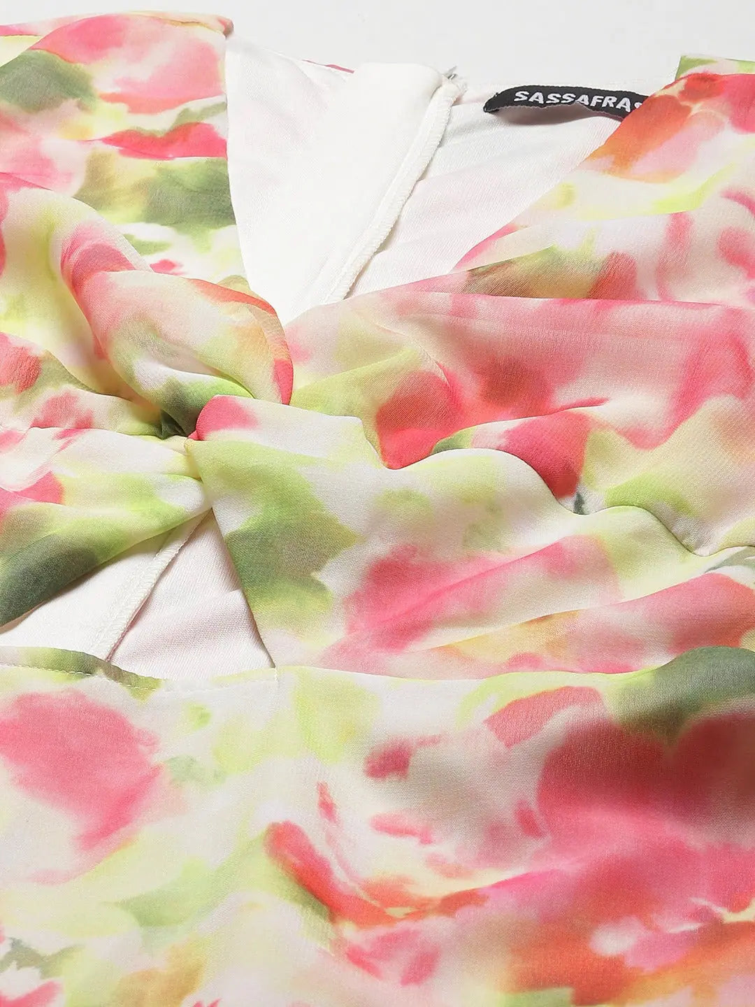 White & Pink Floral Knot Dress | Women's Lehenga Style