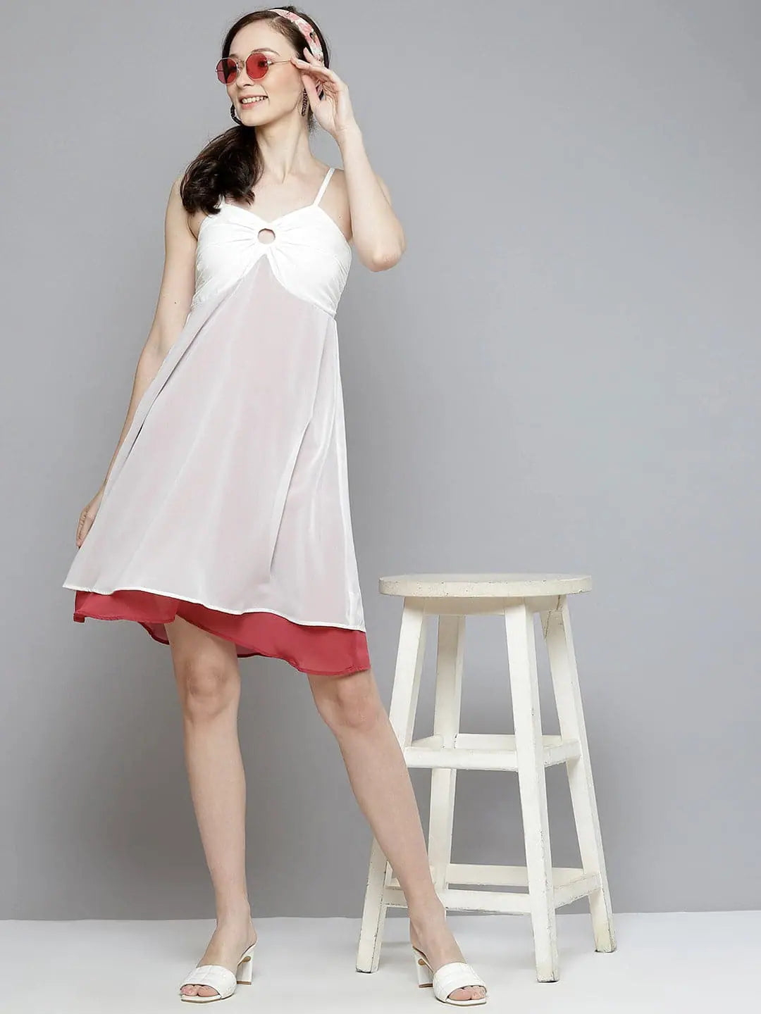 Layered Women's Short Dress: White & Rose Pink | Fit & Flare