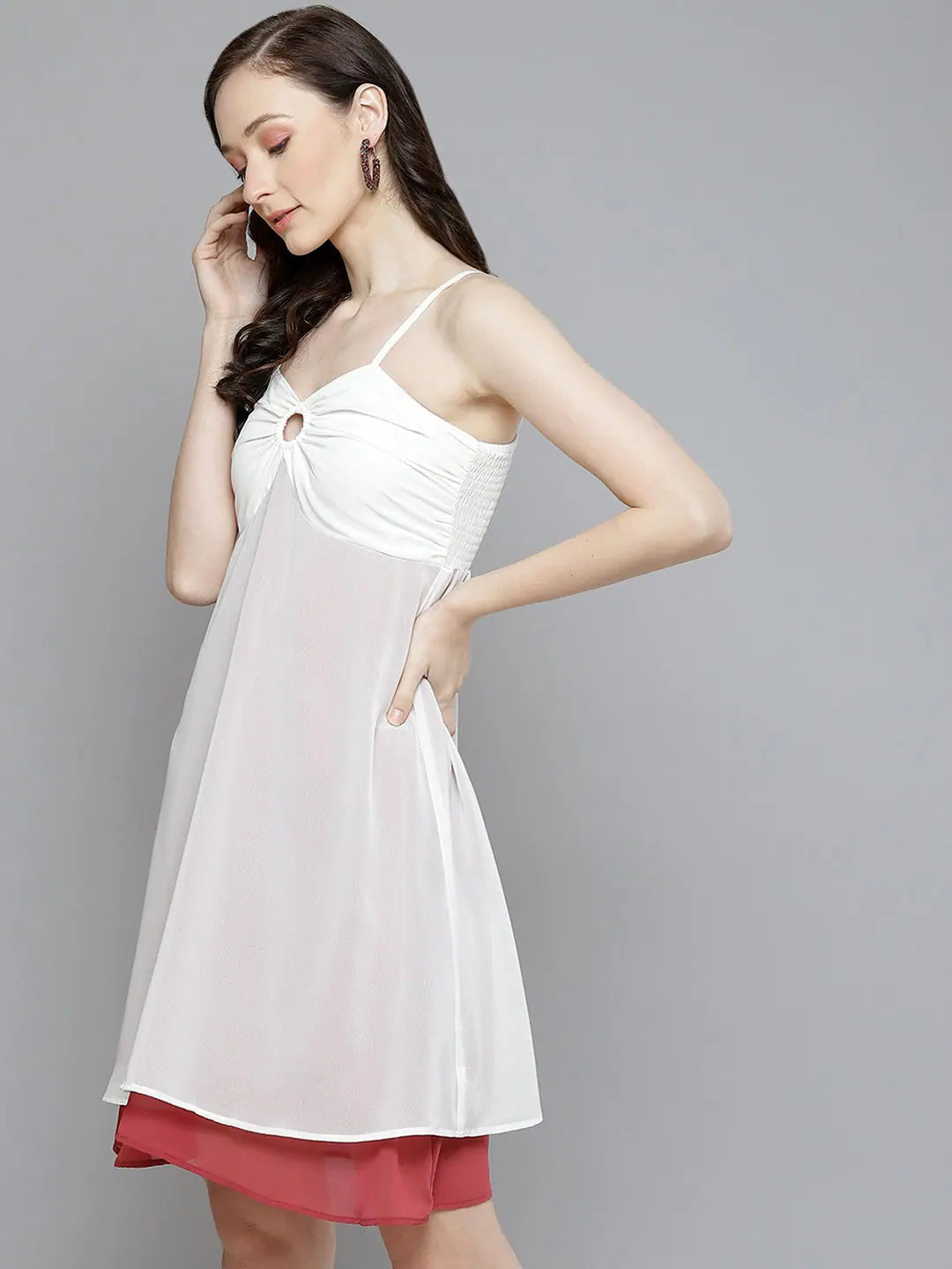 Layered Women's Short Dress: White & Rose Pink | Fit & Flare