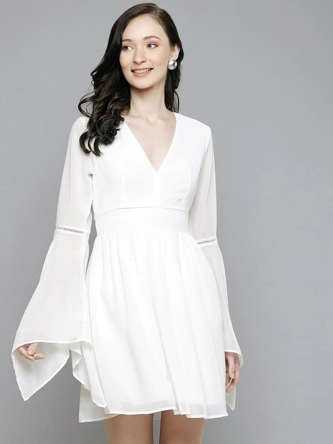 white skater dress women Women's White Crinkle Cup Detail Tiered Skirt Skater Dress
