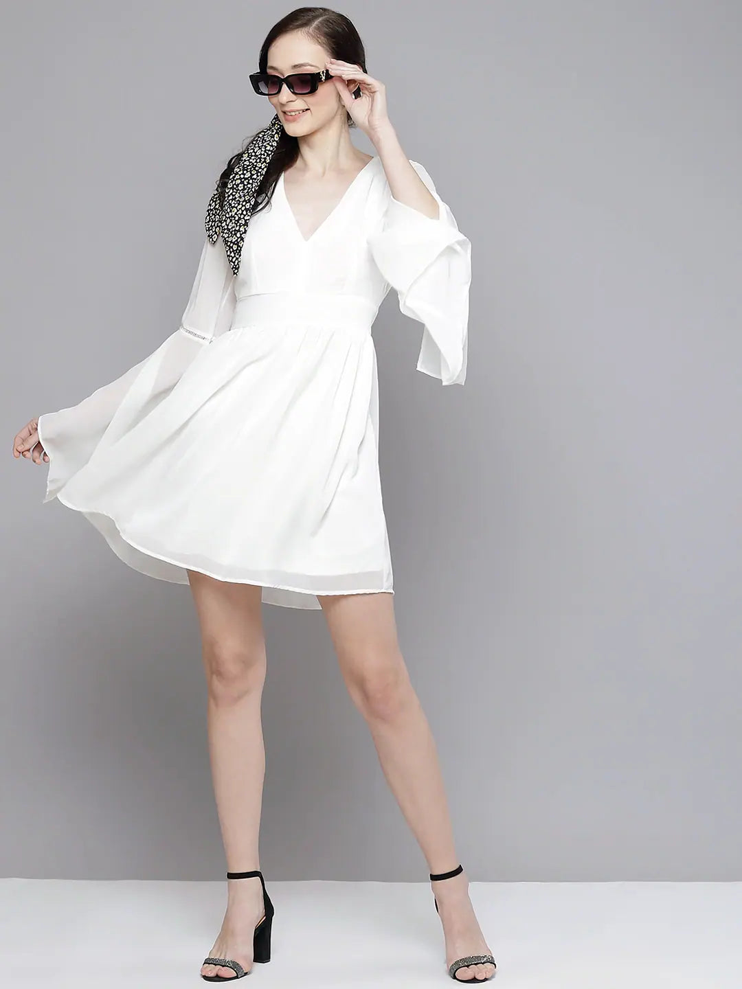 White Boho Sleeve Skater Dress