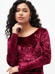 Women Red Velvet Side Slit Midi Dress-SFDRSS11498