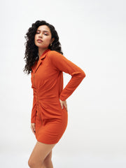 Women Orange Front Zipper Bodycon Dress-SFDRSS11510