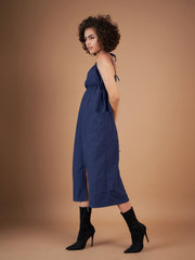 Women Navy Front Pockets Parachute Dungaree Dress-SFDRSS11662