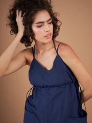 Women Navy Front Pockets Parachute Dungaree Dress-SFDRSS11662