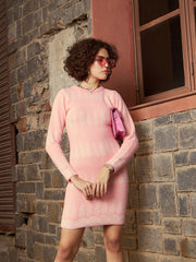 Women Light Pink Zig Zag Woolen Sweater Dress-SFDRSS11726